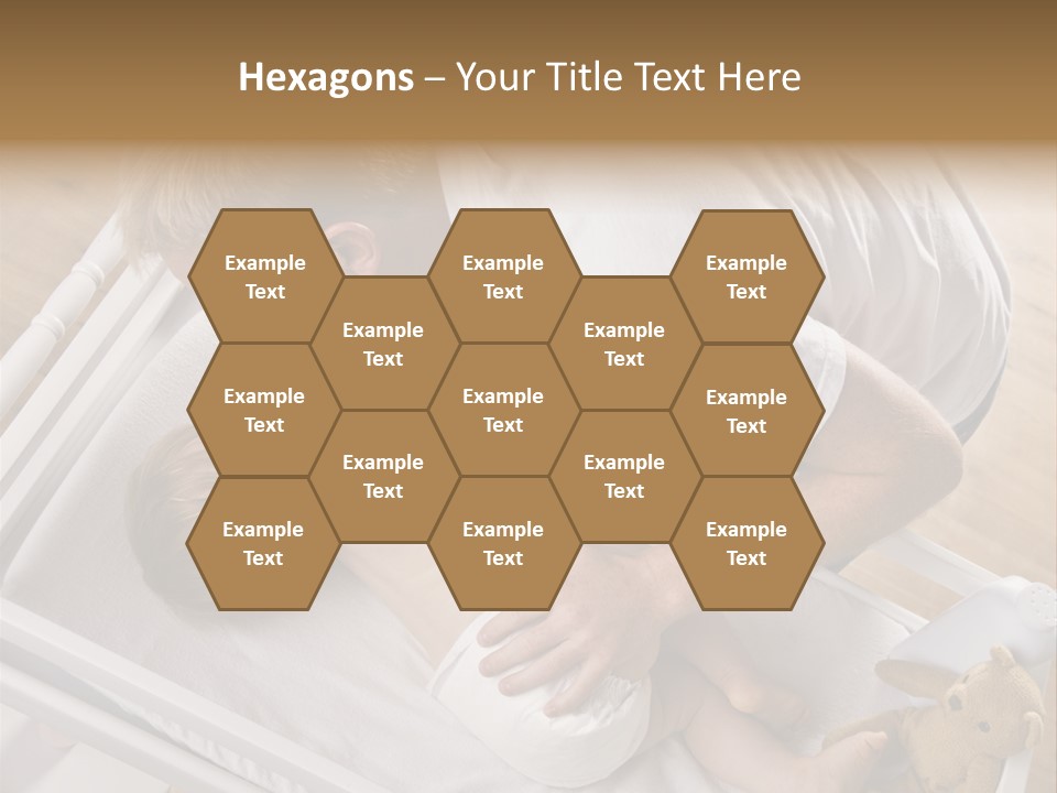 A Young Father Is Changing His Baby Daughter's Diaper. They Are Looking At Each Other. Square Framed Shot. PowerPoint Template