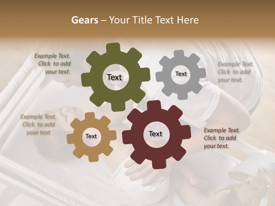 A Young Father Is Changing His Baby Daughter's Diaper. They Are Looking At Each Other. Square Framed Shot. PowerPoint Template