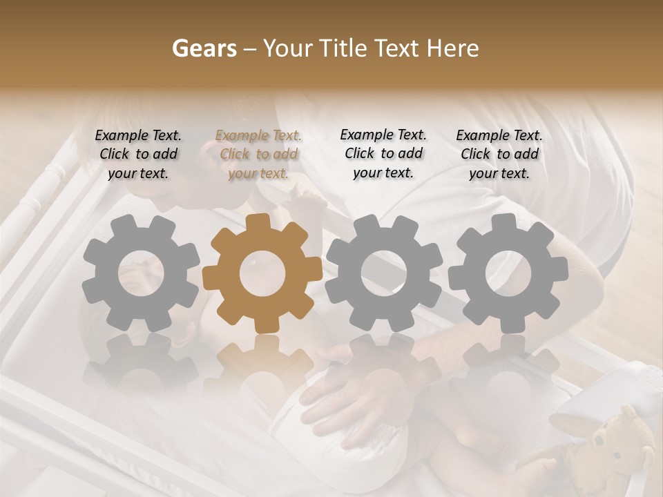 A Young Father Is Changing His Baby Daughter's Diaper. They Are Looking At Each Other. Square Framed Shot. PowerPoint Template