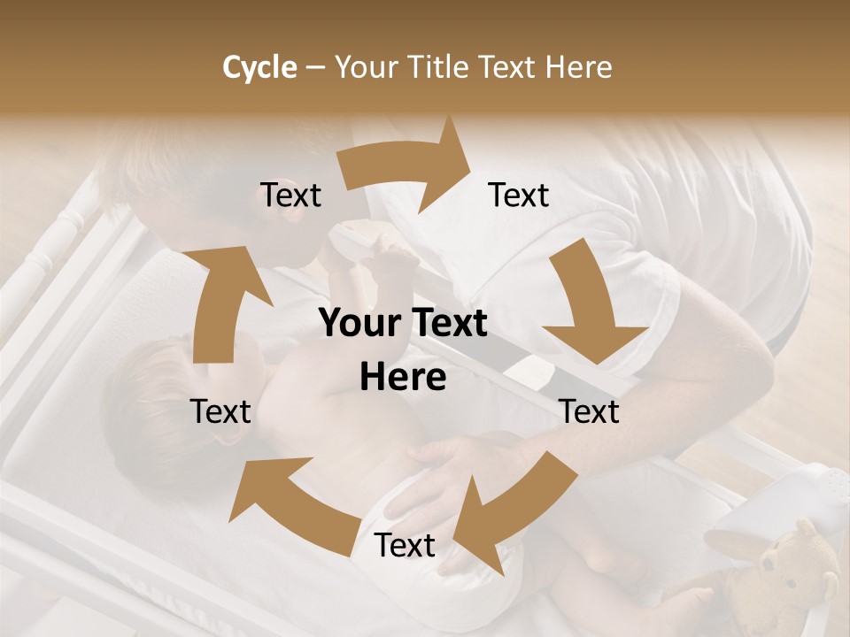 A Young Father Is Changing His Baby Daughter's Diaper. They Are Looking At Each Other. Square Framed Shot. PowerPoint Template