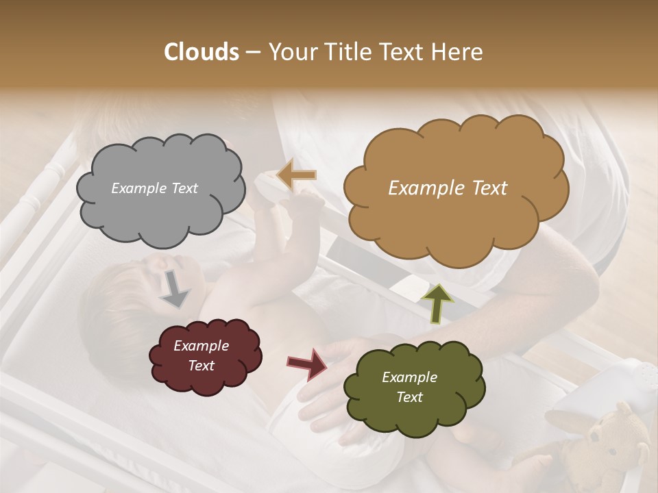 A Young Father Is Changing His Baby Daughter's Diaper. They Are Looking At Each Other. Square Framed Shot. PowerPoint Template