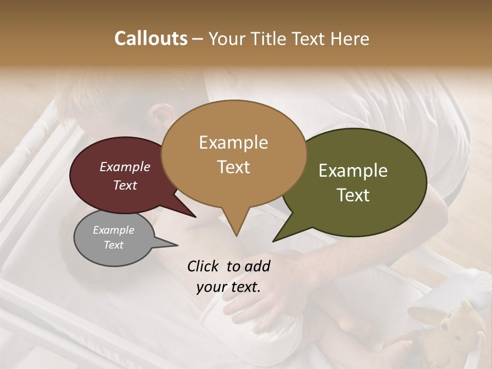 A Young Father Is Changing His Baby Daughter's Diaper. They Are Looking At Each Other. Square Framed Shot. PowerPoint Template