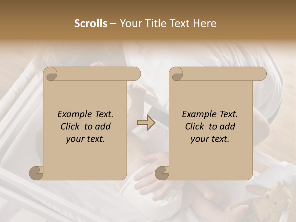 A Young Father Is Changing His Baby Daughter's Diaper. They Are Looking At Each Other. Square Framed Shot. PowerPoint Template
