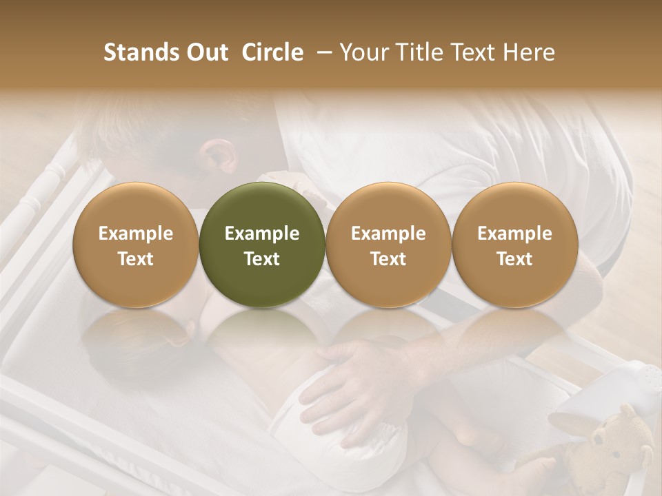 A Young Father Is Changing His Baby Daughter's Diaper. They Are Looking At Each Other. Square Framed Shot. PowerPoint Template