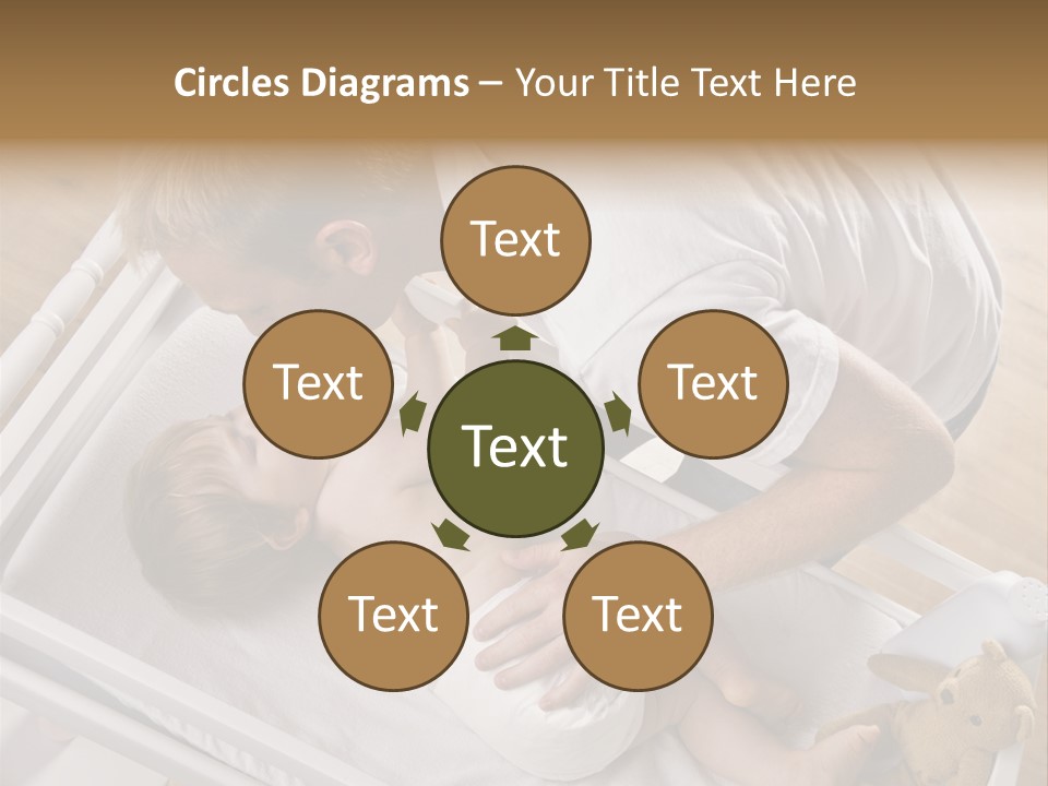 A Young Father Is Changing His Baby Daughter's Diaper. They Are Looking At Each Other. Square Framed Shot. PowerPoint Template