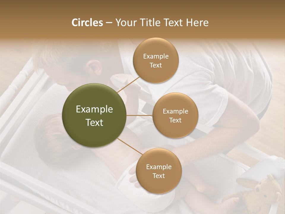 A Young Father Is Changing His Baby Daughter's Diaper. They Are Looking At Each Other. Square Framed Shot. PowerPoint Template