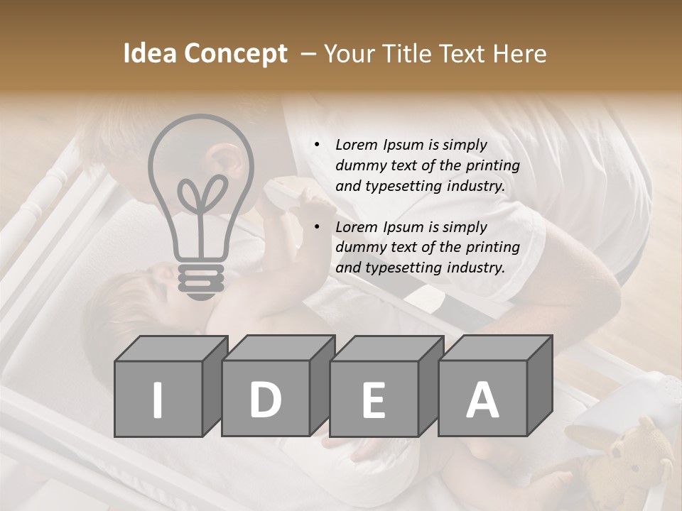 A Young Father Is Changing His Baby Daughter's Diaper. They Are Looking At Each Other. Square Framed Shot. PowerPoint Template