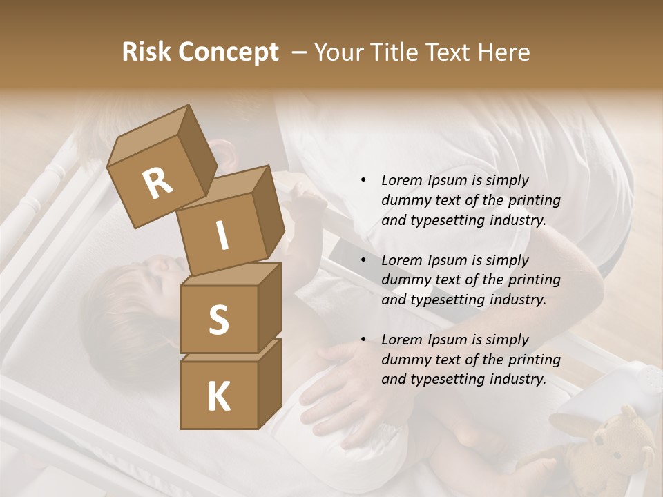 A Young Father Is Changing His Baby Daughter's Diaper. They Are Looking At Each Other. Square Framed Shot. PowerPoint Template