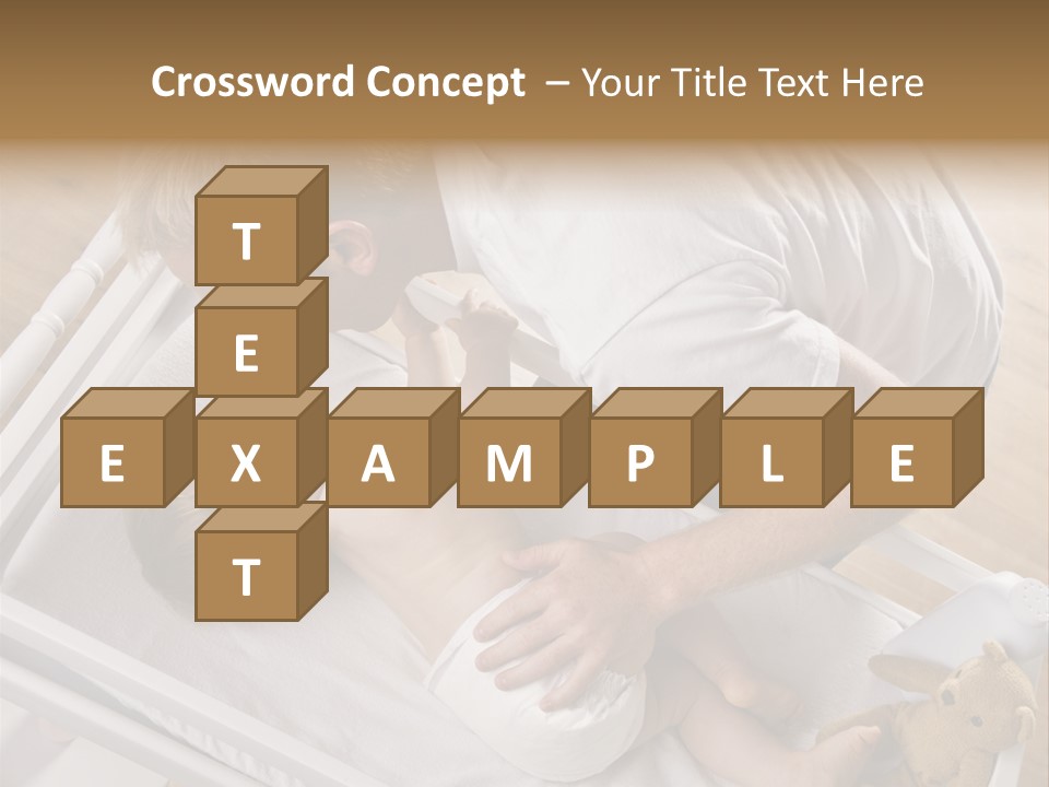 A Young Father Is Changing His Baby Daughter's Diaper. They Are Looking At Each Other. Square Framed Shot. PowerPoint Template