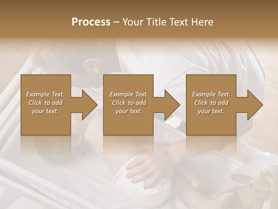 A Young Father Is Changing His Baby Daughter's Diaper. They Are Looking At Each Other. Square Framed Shot. PowerPoint Template