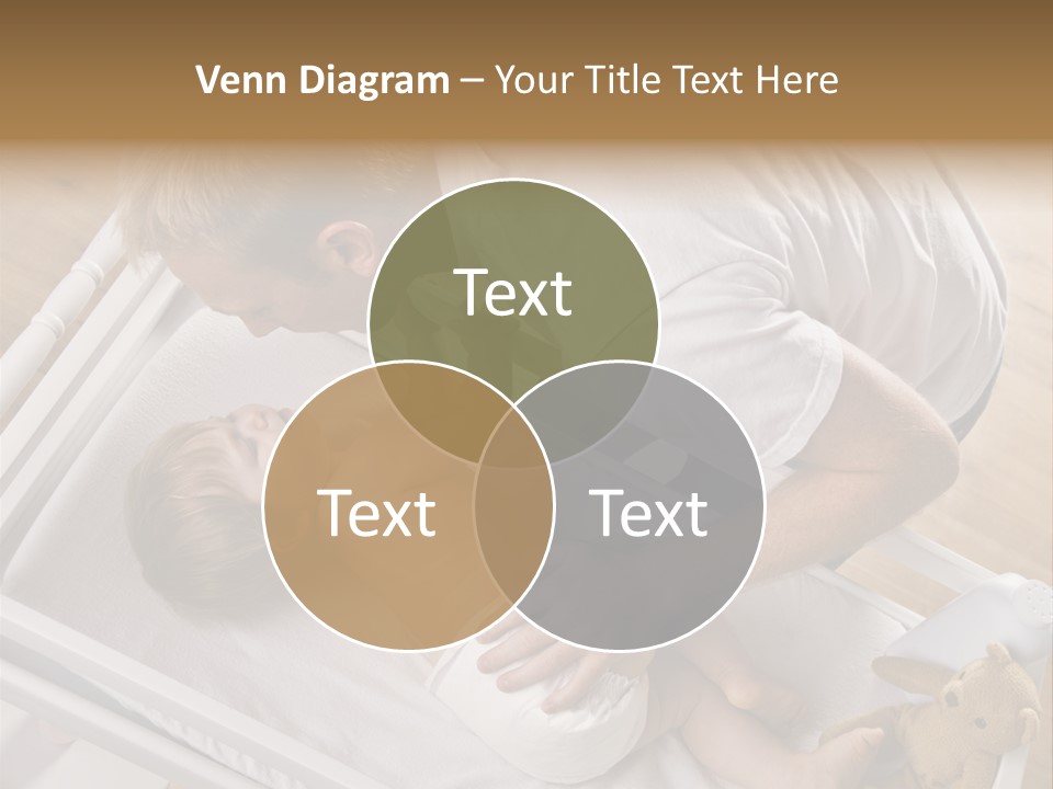 A Young Father Is Changing His Baby Daughter's Diaper. They Are Looking At Each Other. Square Framed Shot. PowerPoint Template