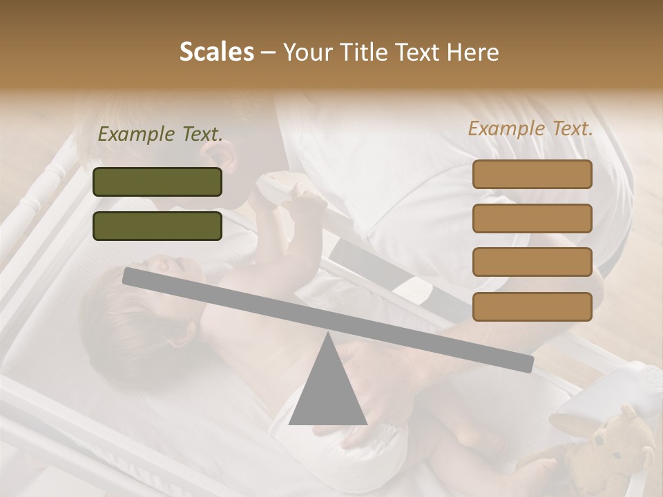 A Young Father Is Changing His Baby Daughter's Diaper. They Are Looking At Each Other. Square Framed Shot. PowerPoint Template