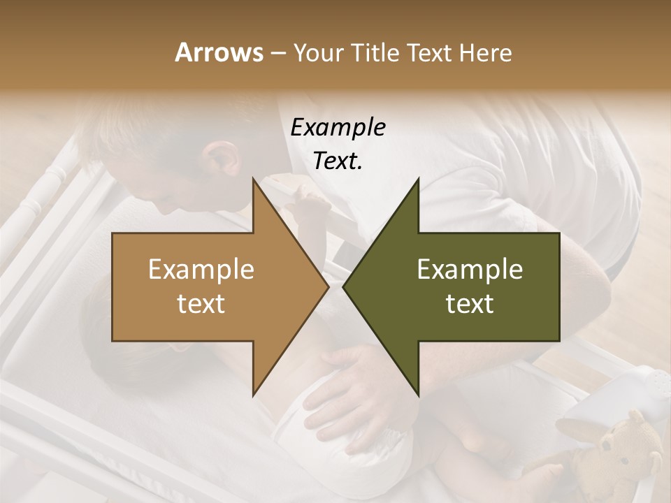 A Young Father Is Changing His Baby Daughter's Diaper. They Are Looking At Each Other. Square Framed Shot. PowerPoint Template