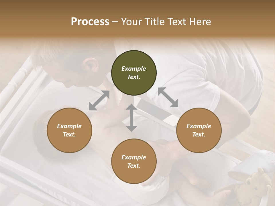 A Young Father Is Changing His Baby Daughter's Diaper. They Are Looking At Each Other. Square Framed Shot. PowerPoint Template