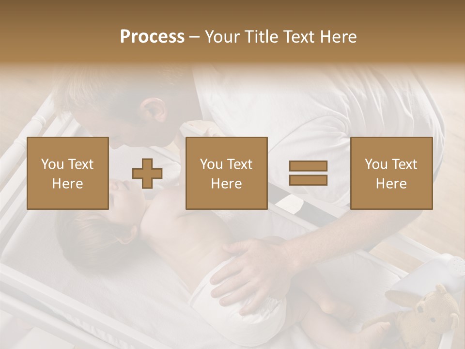 A Young Father Is Changing His Baby Daughter's Diaper. They Are Looking At Each Other. Square Framed Shot. PowerPoint Template