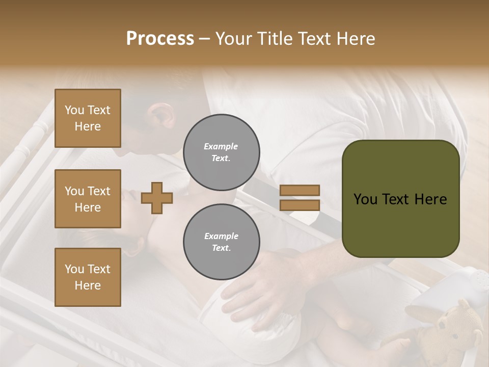 A Young Father Is Changing His Baby Daughter's Diaper. They Are Looking At Each Other. Square Framed Shot. PowerPoint Template