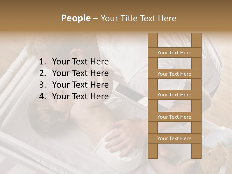 A Young Father Is Changing His Baby Daughter's Diaper. They Are Looking At Each Other. Square Framed Shot. PowerPoint Template