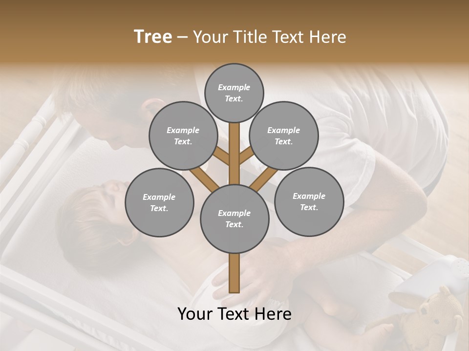 A Young Father Is Changing His Baby Daughter's Diaper. They Are Looking At Each Other. Square Framed Shot. PowerPoint Template