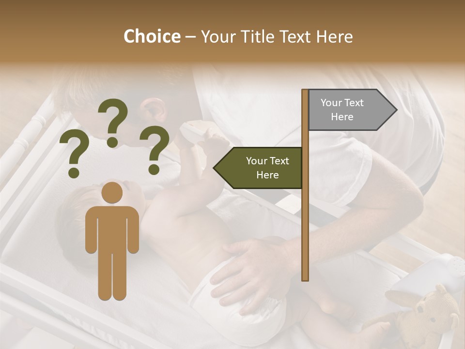 A Young Father Is Changing His Baby Daughter's Diaper. They Are Looking At Each Other. Square Framed Shot. PowerPoint Template