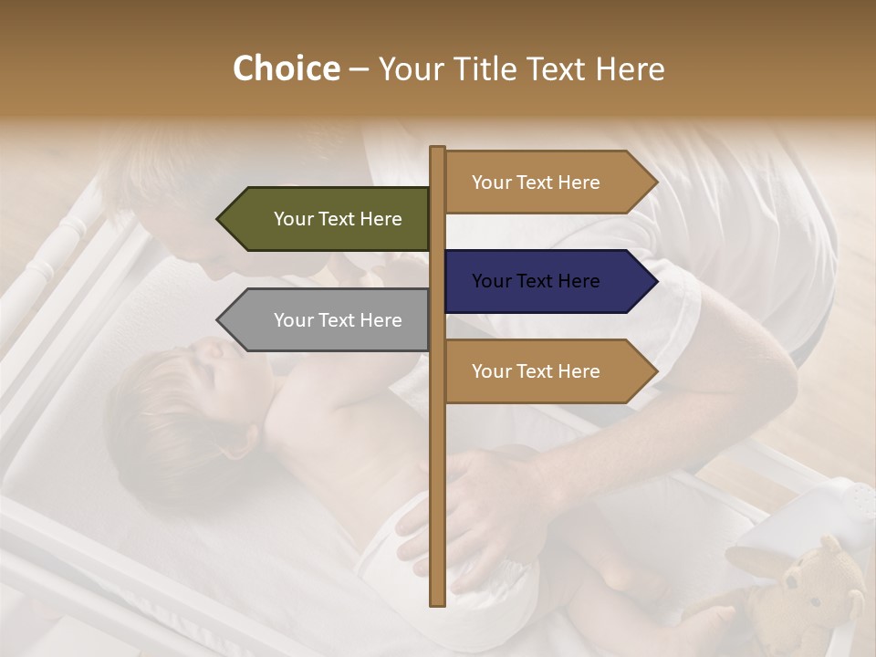 A Young Father Is Changing His Baby Daughter's Diaper. They Are Looking At Each Other. Square Framed Shot. PowerPoint Template