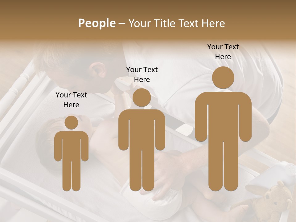 A Young Father Is Changing His Baby Daughter's Diaper. They Are Looking At Each Other. Square Framed Shot. PowerPoint Template