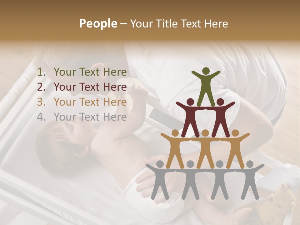 A Young Father Is Changing His Baby Daughter's Diaper. They Are Looking At Each Other. Square Framed Shot. PowerPoint Template