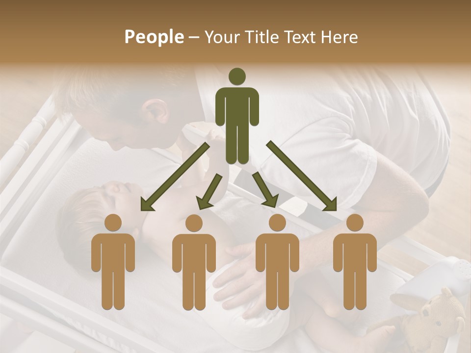 A Young Father Is Changing His Baby Daughter's Diaper. They Are Looking At Each Other. Square Framed Shot. PowerPoint Template