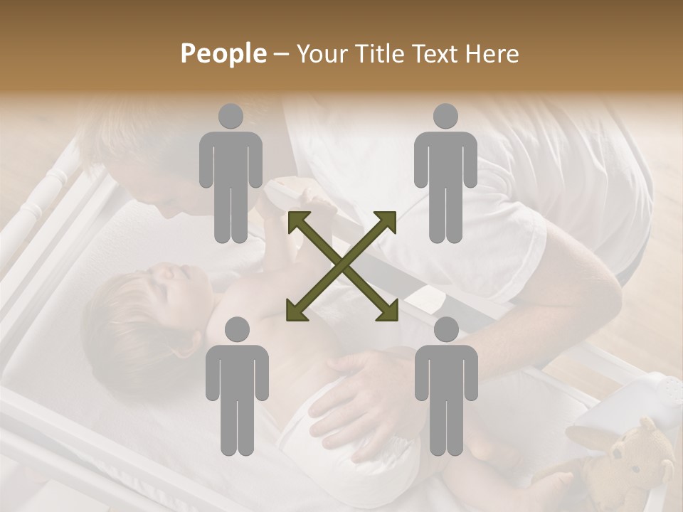 A Young Father Is Changing His Baby Daughter's Diaper. They Are Looking At Each Other. Square Framed Shot. PowerPoint Template