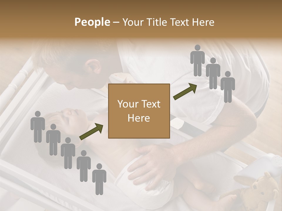 A Young Father Is Changing His Baby Daughter's Diaper. They Are Looking At Each Other. Square Framed Shot. PowerPoint Template