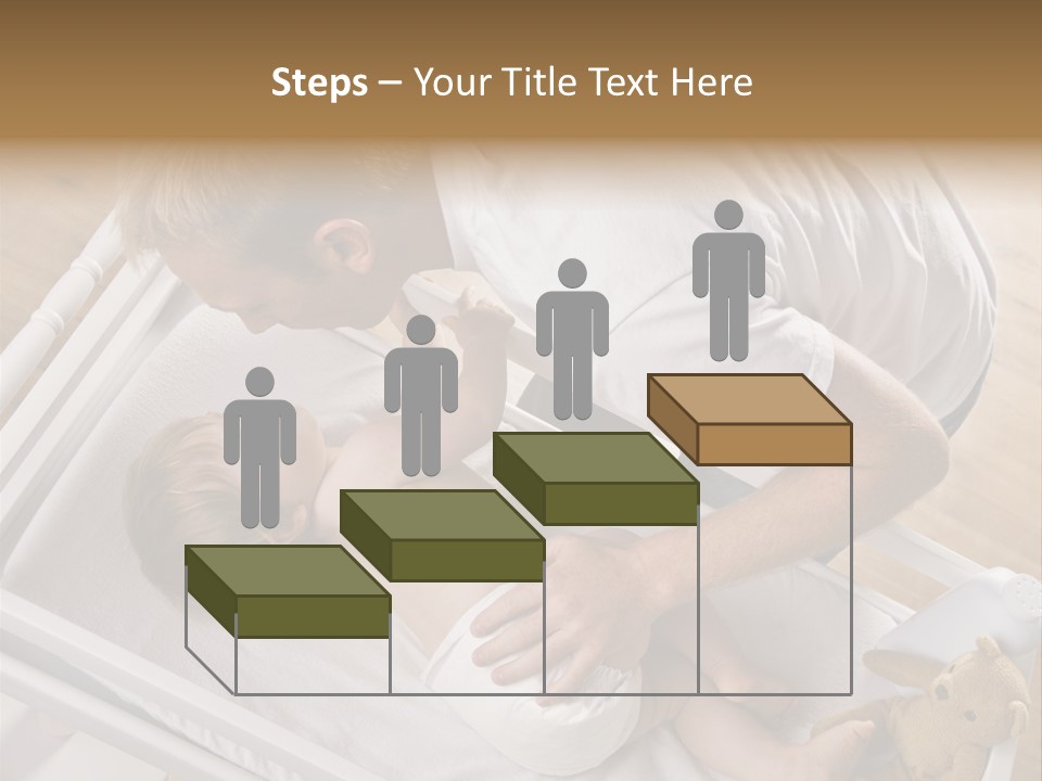 A Young Father Is Changing His Baby Daughter's Diaper. They Are Looking At Each Other. Square Framed Shot. PowerPoint Template