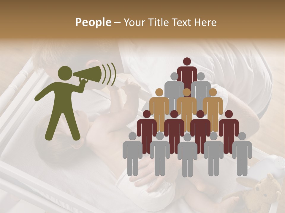 A Young Father Is Changing His Baby Daughter's Diaper. They Are Looking At Each Other. Square Framed Shot. PowerPoint Template