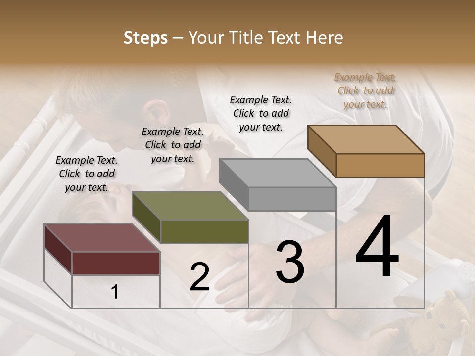 A Young Father Is Changing His Baby Daughter's Diaper. They Are Looking At Each Other. Square Framed Shot. PowerPoint Template