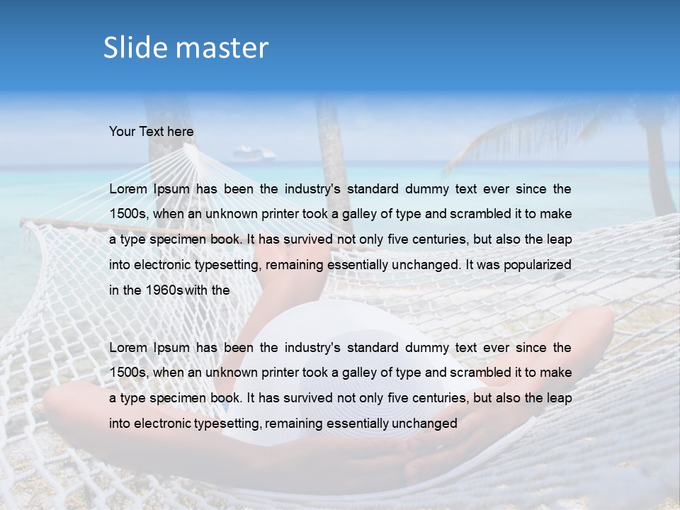 Woman Relaxing On Hammock With White Hat Sunbathing On Vacation PowerPoint Template