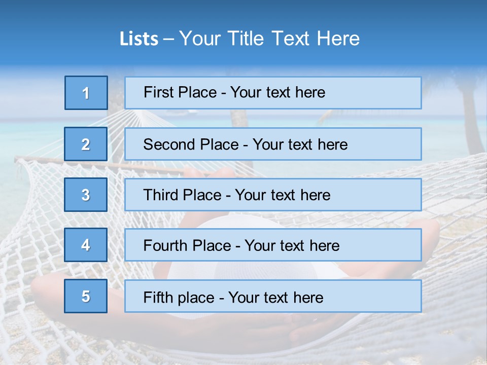 Woman Relaxing On Hammock With White Hat Sunbathing On Vacation PowerPoint Template