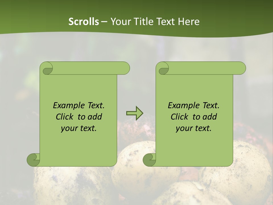 A First Harvest Of Organically Grown New Potatoes, Freshly Dug From The Ground Lying On Top Of The Soil, With A Garden Fork In The Background. PowerPoint Template