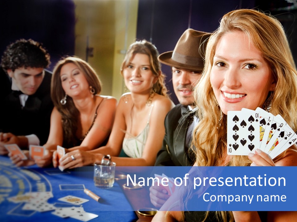 Poker Players Sitting Around A Table At A Casino PowerPoint Template