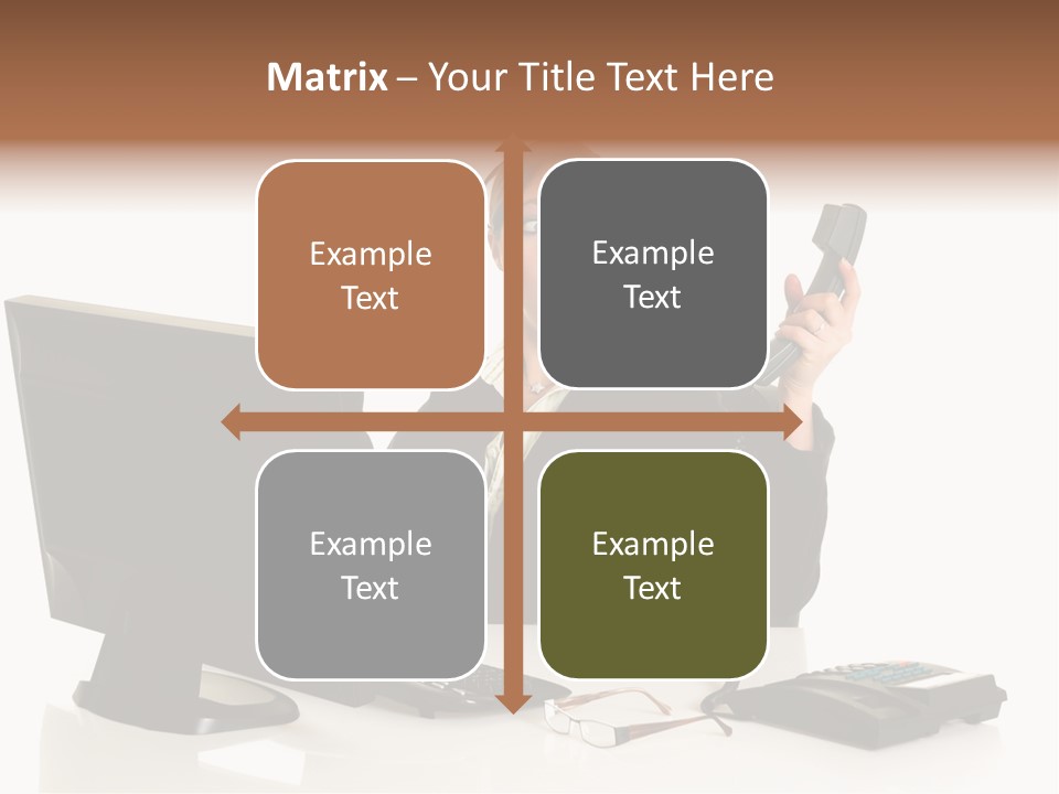 Attractive Female Businesswoman In The Office, Work Overload. Studio Shot. PowerPoint Template