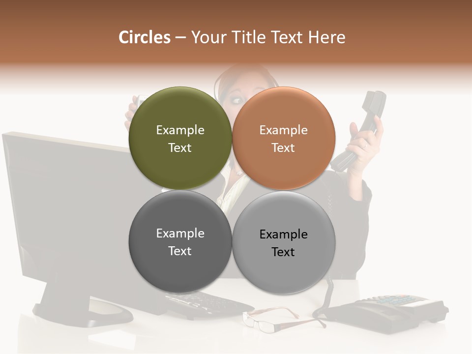 Attractive Female Businesswoman In The Office, Work Overload. Studio Shot. PowerPoint Template