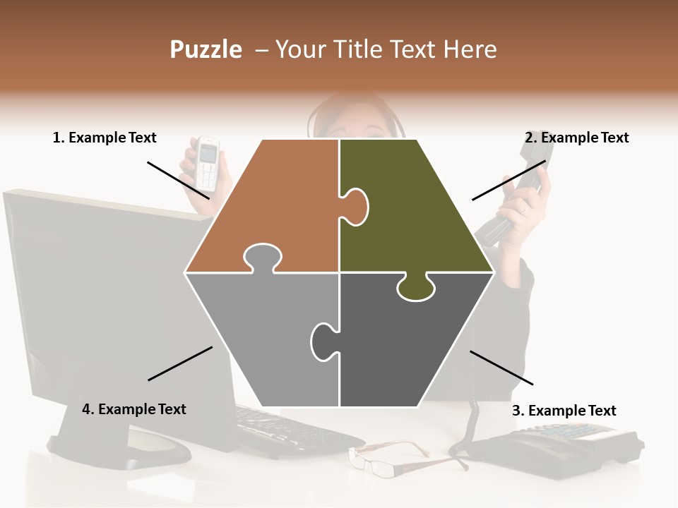 Attractive Female Businesswoman In The Office, Work Overload. Studio Shot. PowerPoint Template