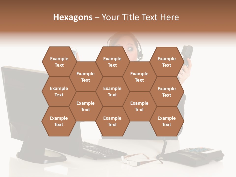 Attractive Female Businesswoman In The Office, Work Overload. Studio Shot. PowerPoint Template