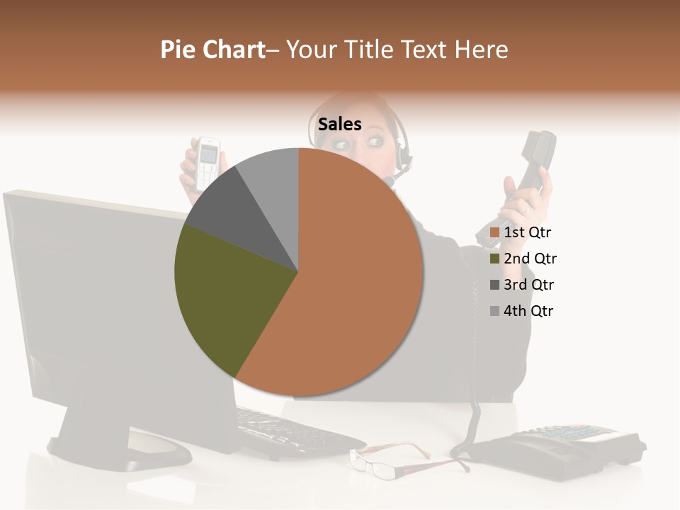 Attractive Female Businesswoman In The Office, Work Overload. Studio Shot. PowerPoint Template
