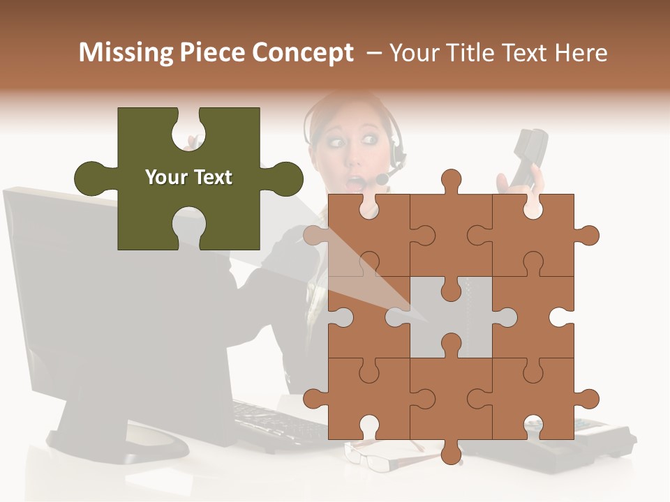 Attractive Female Businesswoman In The Office, Work Overload. Studio Shot. PowerPoint Template