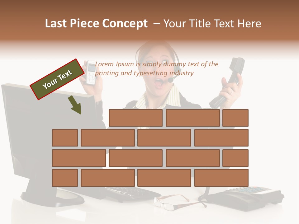 Attractive Female Businesswoman In The Office, Work Overload. Studio Shot. PowerPoint Template