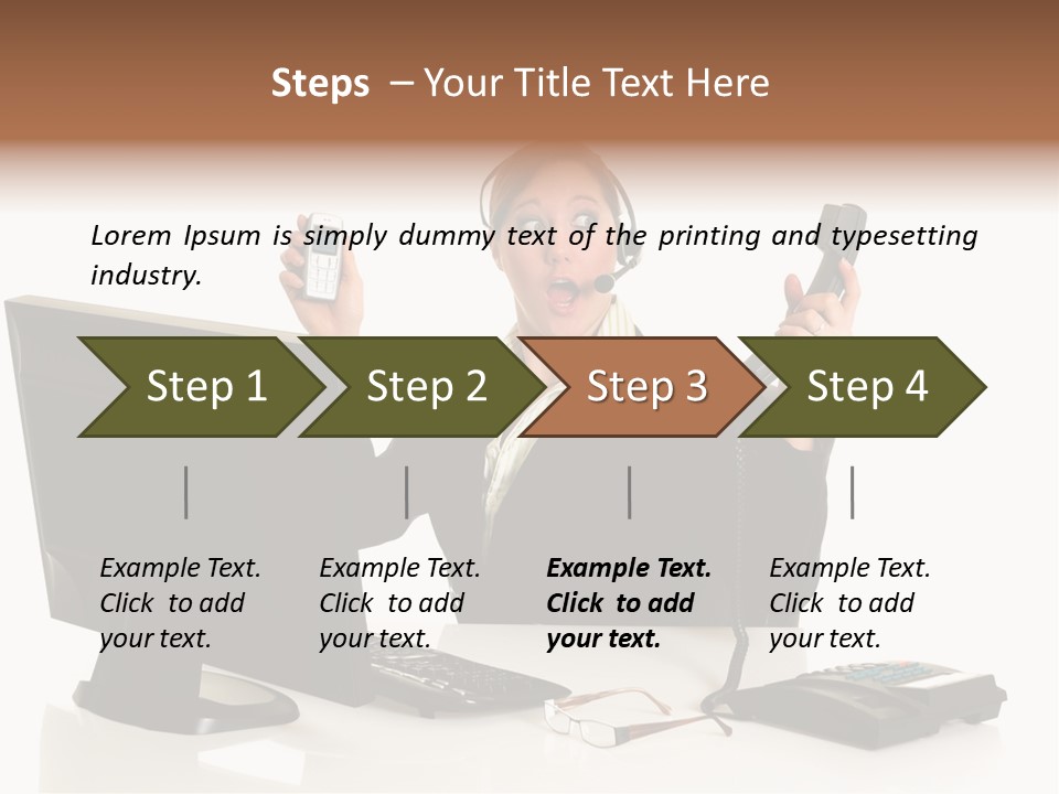 Attractive Female Businesswoman In The Office, Work Overload. Studio Shot. PowerPoint Template