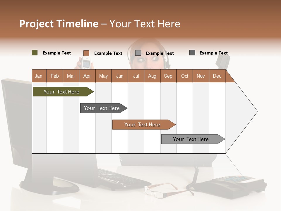 Attractive Female Businesswoman In The Office, Work Overload. Studio Shot. PowerPoint Template
