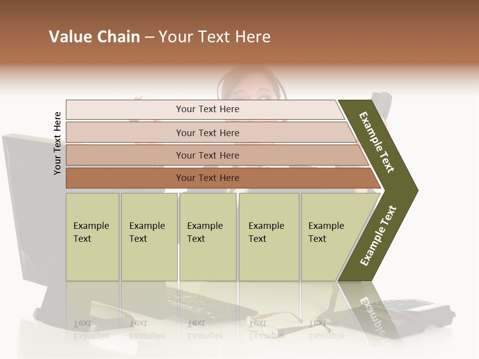 Attractive Female Businesswoman In The Office, Work Overload. Studio Shot. PowerPoint Template