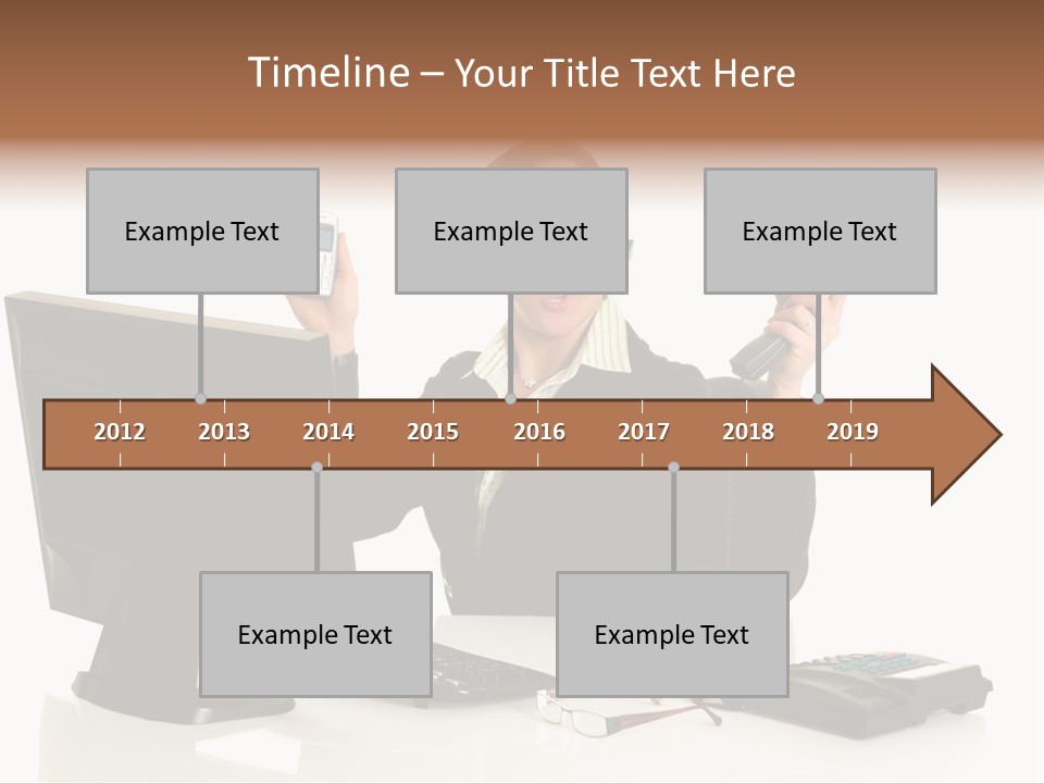 Attractive Female Businesswoman In The Office, Work Overload. Studio Shot. PowerPoint Template