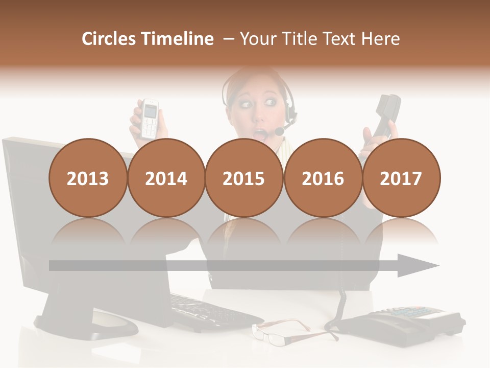 Attractive Female Businesswoman In The Office, Work Overload. Studio Shot. PowerPoint Template