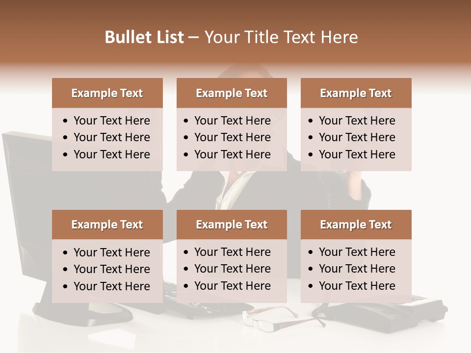 Attractive Female Businesswoman In The Office, Work Overload. Studio Shot. PowerPoint Template