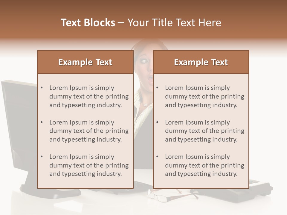 Attractive Female Businesswoman In The Office, Work Overload. Studio Shot. PowerPoint Template